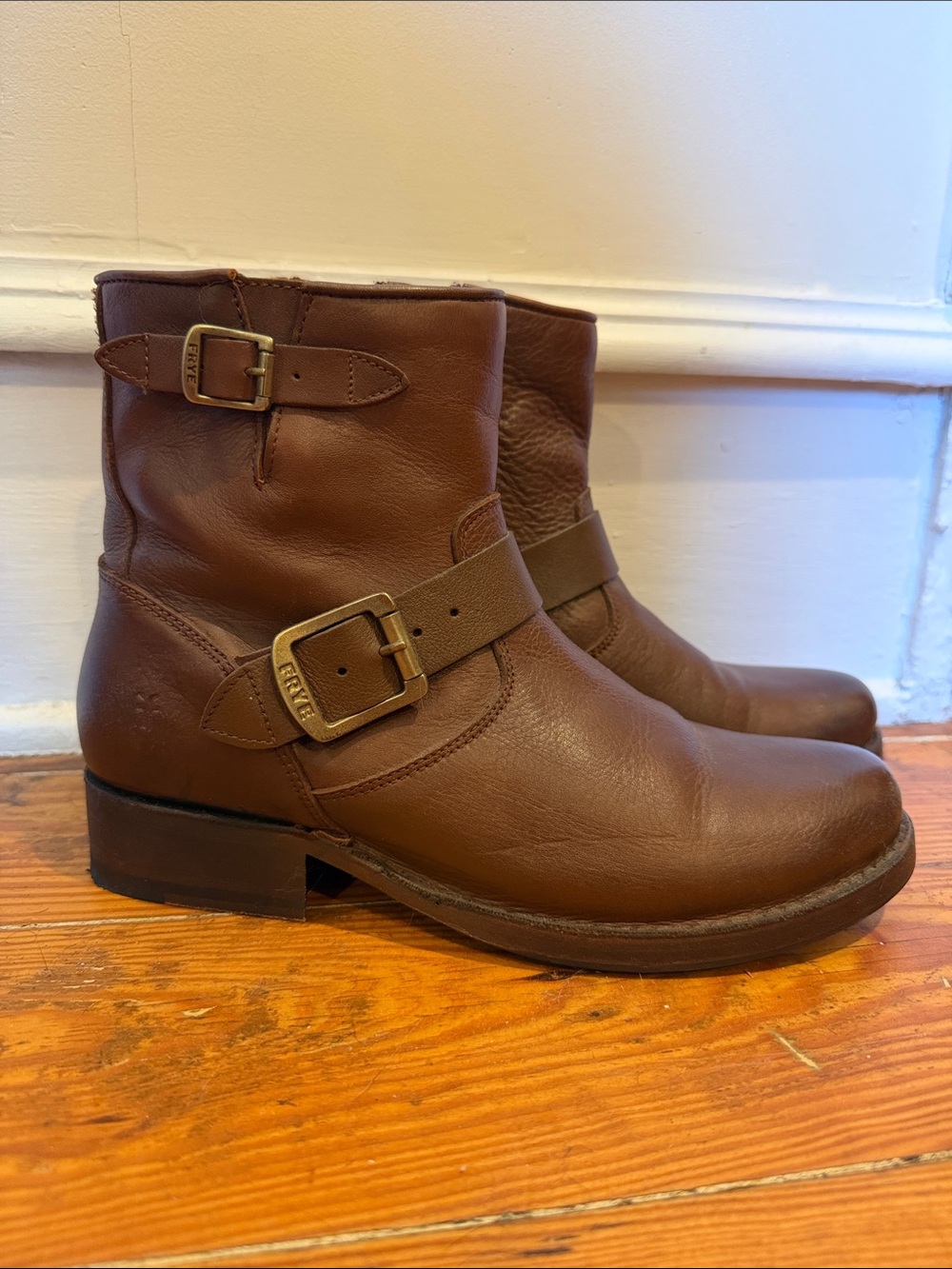 Women's Frye Brown Leather Buckle Ankle Boots
